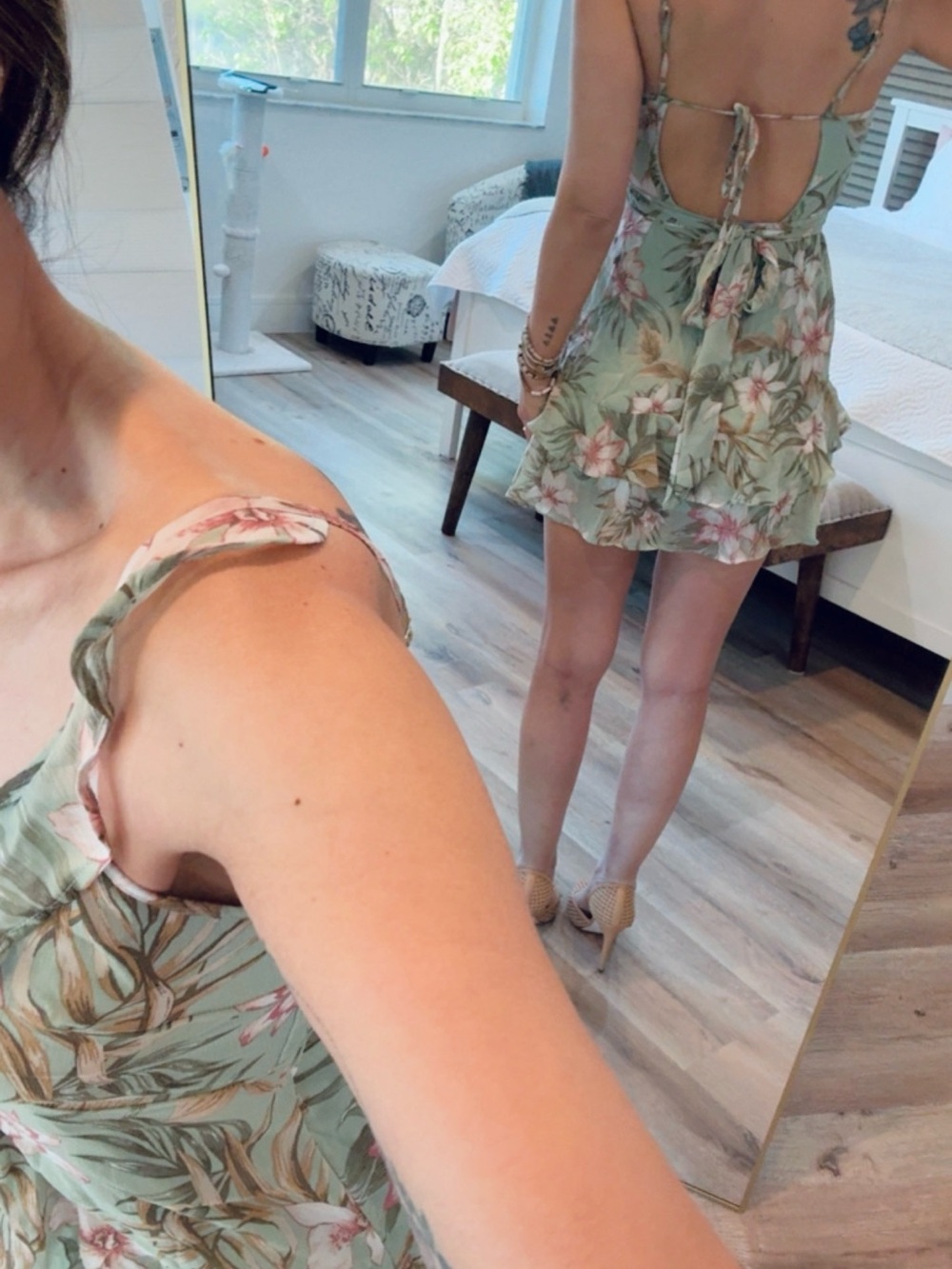 Sage Floral Ruffle Mini Dress - Picture 4 of 7